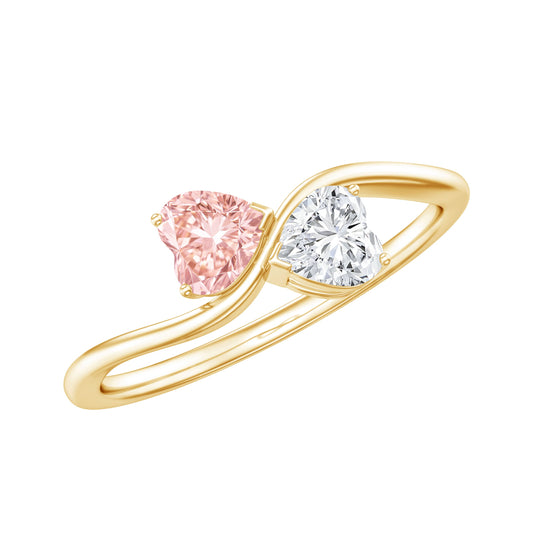 Lab Grown Pink And White Diamond Double Heart Promise Ring IGI Certified