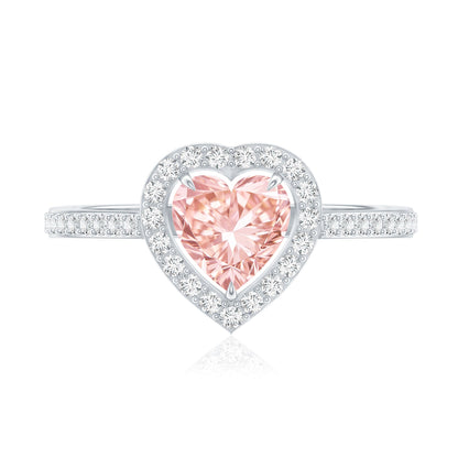 Heart Shape 1 CT Lab Grown Pink White Diamond Halo Engagement Ring IGI Certified