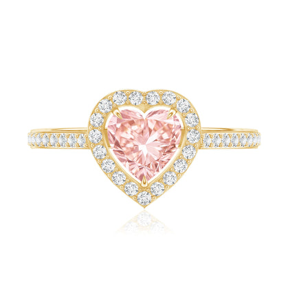 Heart Shape 1 CT Lab Grown Pink White Diamond Halo Engagement Ring IGI Certified