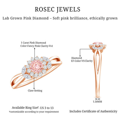 Lab Grown Pink and White Diamond Flower Engagement Ring IGI Certified