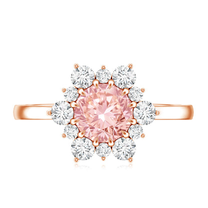 IGI Certified 1 CT Lab Grown Pink and White Diamond Halo Engagement Ring