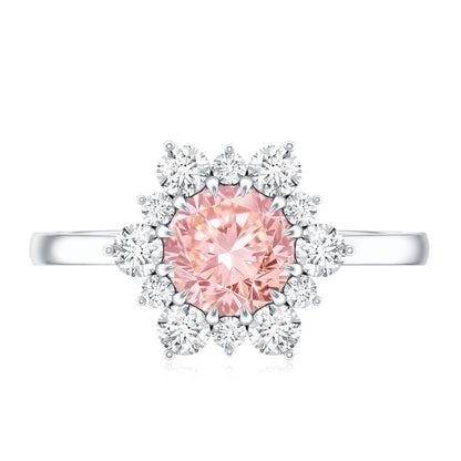 IGI Certified 1 CT Lab Grown Pink and White Diamond Halo Engagement Ring