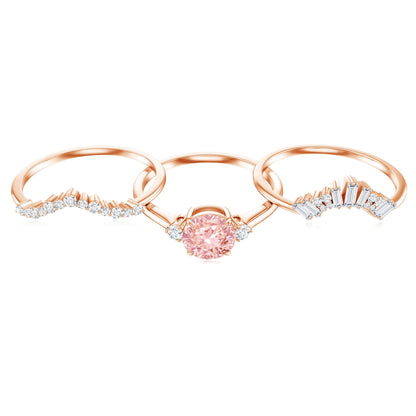 IGI Certified Lab Grown Pink White Diamond Trio Wedding Ring Set