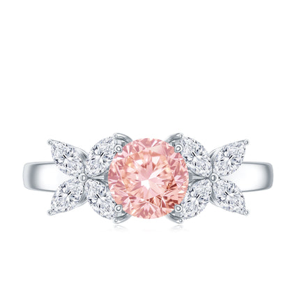 IGI Certified Lab Grown Pink White Diamond Flower Engagement Ring