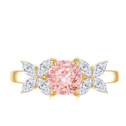 IGI Certified Lab Grown Pink White Diamond Flower Engagement Ring