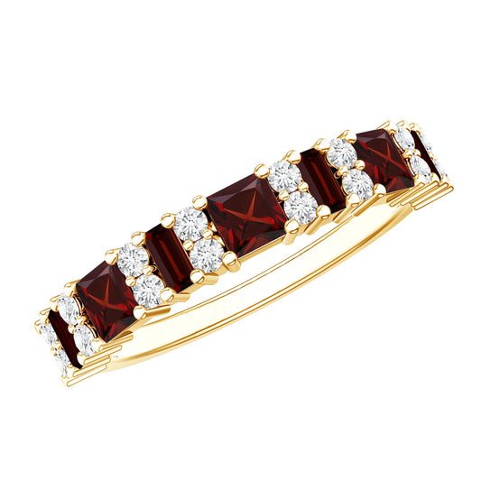Natural Red Garnet Half Eternity Ring With Diamond