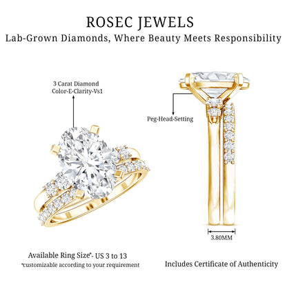 IGI Certified 3 Carat Oval Lab Grown Diamond Marriage Ring Set for Women