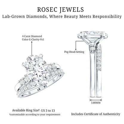 4 Carat Oval Wedding Ring Set with IGI Certified Lab Grown Diamond