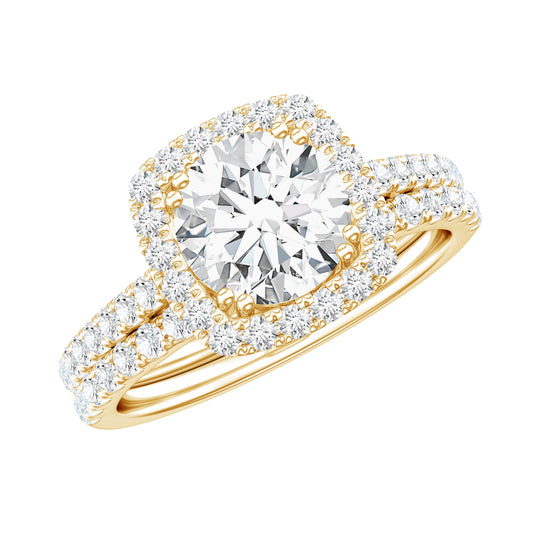 Lab Grown 2 Carat Diamond Halo Engagement Ring With Wedding Band