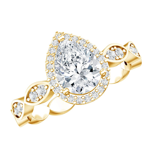 Lab Grown Diamond Teardrop Engagement Ring With Scalloped Shank