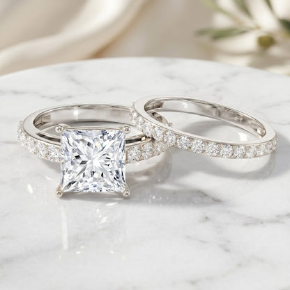 4 Carat IGI Certified Lab Grown Diamond Princess Cut Bridal Ring Set