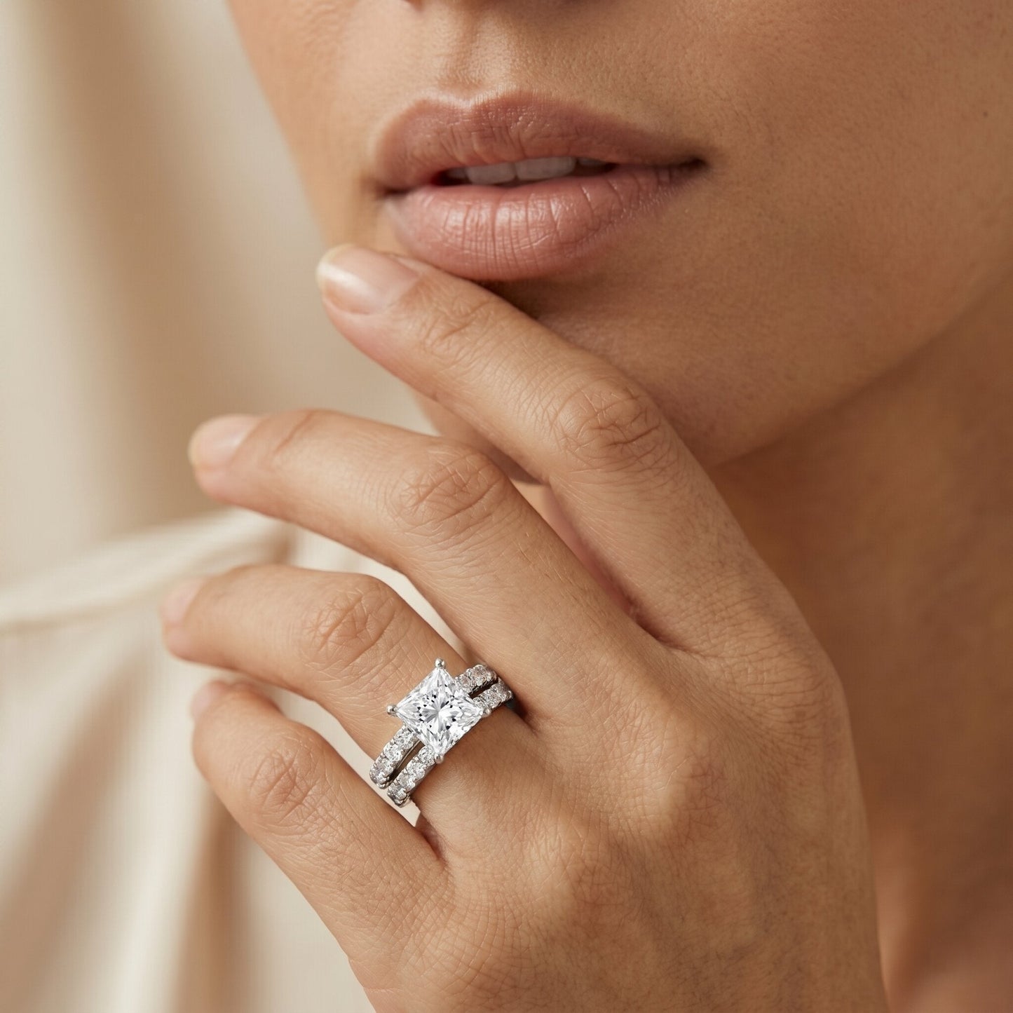 4 Carat IGI Certified Lab Grown Diamond Princess Cut Bridal Ring Set