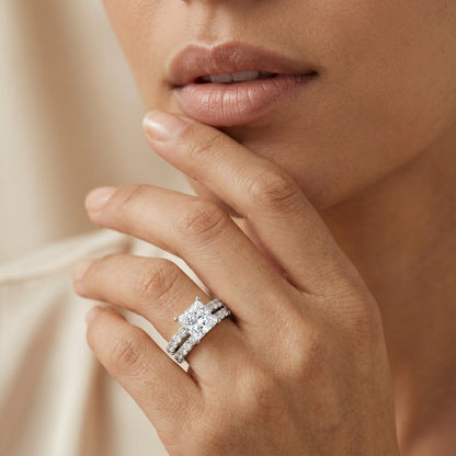 4 Carat IGI Certified Lab Grown Diamond Princess Cut Bridal Ring Set