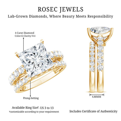 4 Carat IGI Certified Lab Grown Diamond Princess Cut Bridal Ring Set