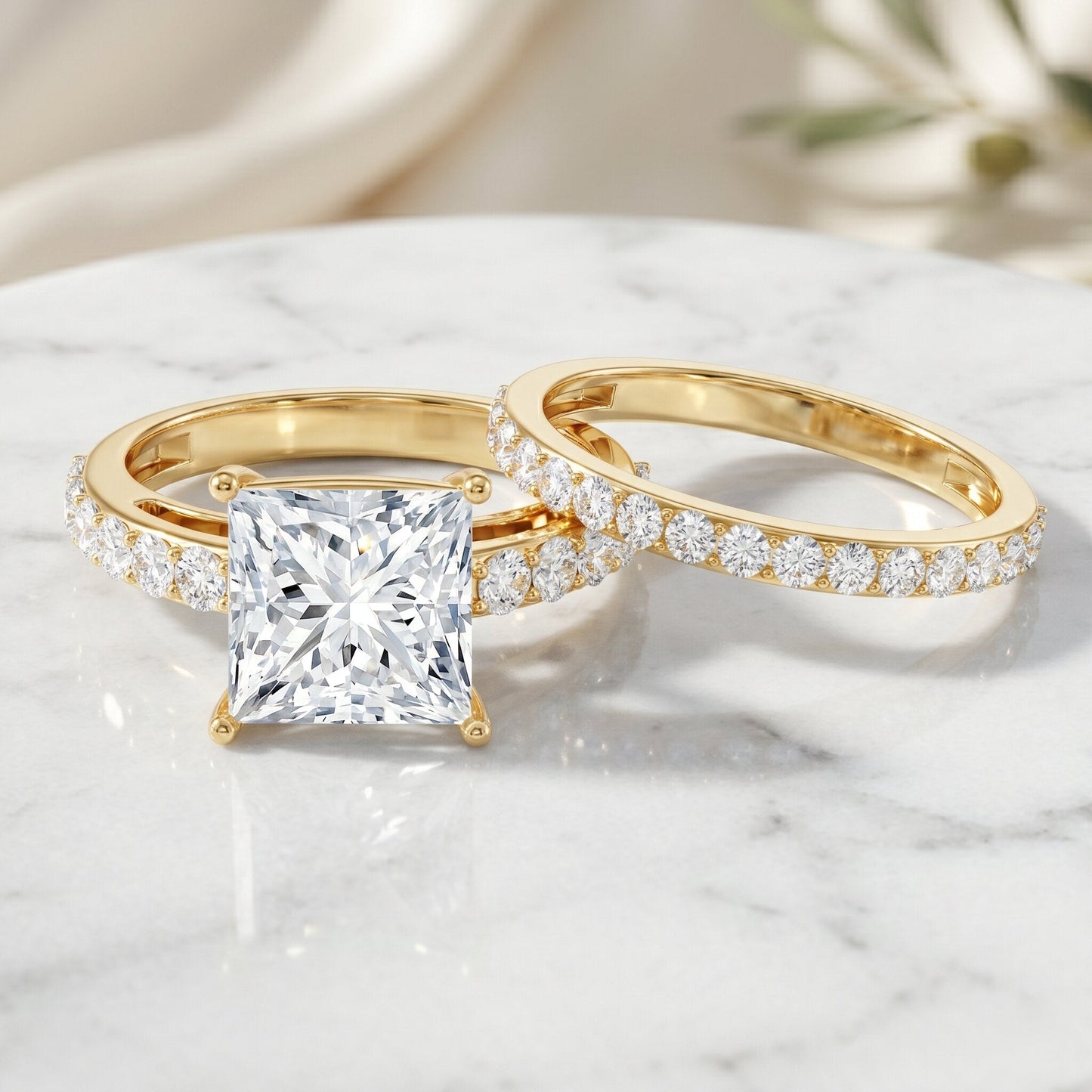4 Carat IGI Certified Lab Grown Diamond Princess Cut Bridal Ring Set