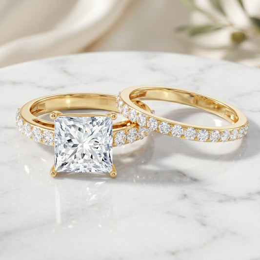 4 Carat IGI Certified Lab Grown Diamond Princess Cut Bridal Ring Set