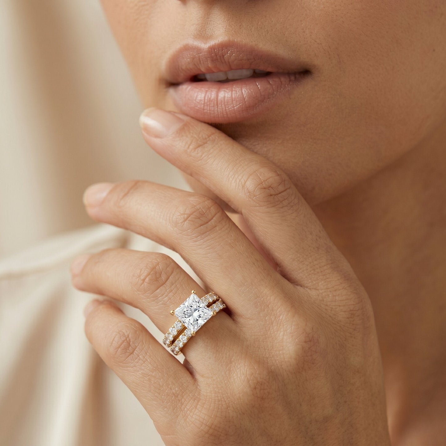 4 Carat IGI Certified Lab Grown Diamond Princess Cut Bridal Ring Set