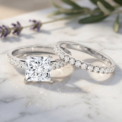 IGI Certified 3 Carat Princess Cut Lab Grown Diamond Wedding Ring Set