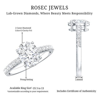 Lab Grown 2 Carat Diamond Oval Engagement Ring with IGI Certificate