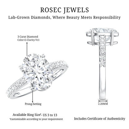IGI Certified 3 Carat Lab Grown Oval Diamond Engagement Ring for Women