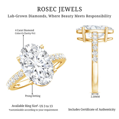 IGI Certified 4 Carat Oval Lab Grown Diamond Huge Engagement Ring