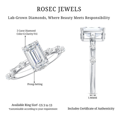 Emerald Cut 2 Carat Lab Grown Diamond Engagement Ring IGI Certified