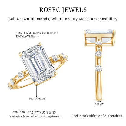IGI Certified 3 Carat Emerald Cut Lab Grown Diamond Engagement Ring