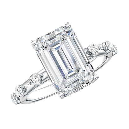 IGI Certified 4 Carat Lab Grown Emerald Cut Diamond Engagement Ring with Spaced Accent