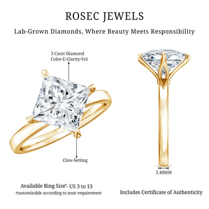 IGI Certified Lab Grown Diamond 3 Carat Princess Cut Engagement Ring