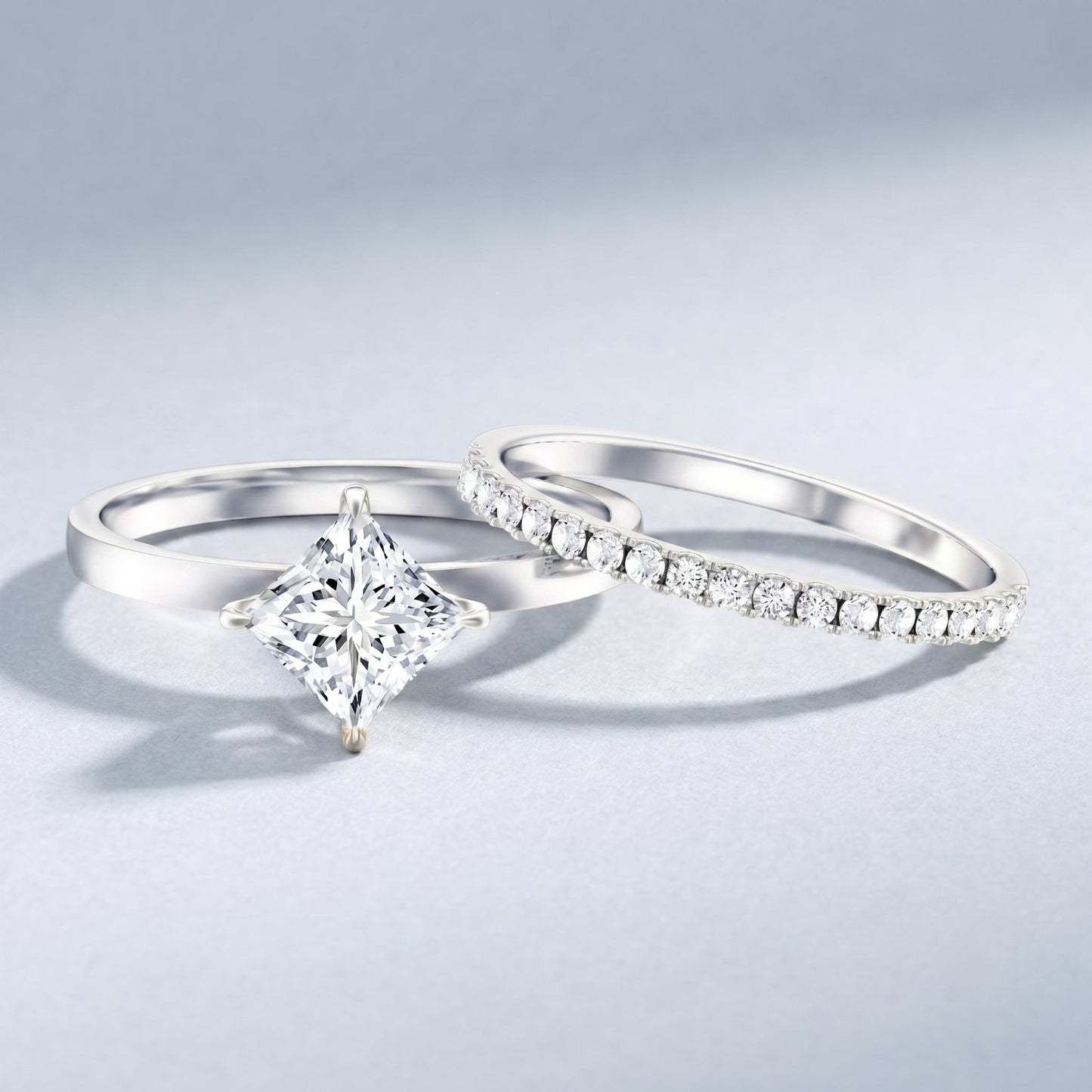 IGI Certified 2 Carat Lab Grown Diamond Princess Cut Bridal Ring Set for Her