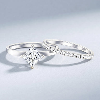 IGI Certified 2 Carat Lab Grown Diamond Princess Cut Bridal Ring Set for Her