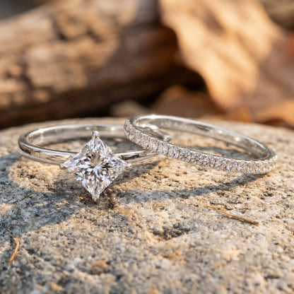 IGI Certified 2 Carat Lab Grown Diamond Princess Cut Bridal Ring Set for Her