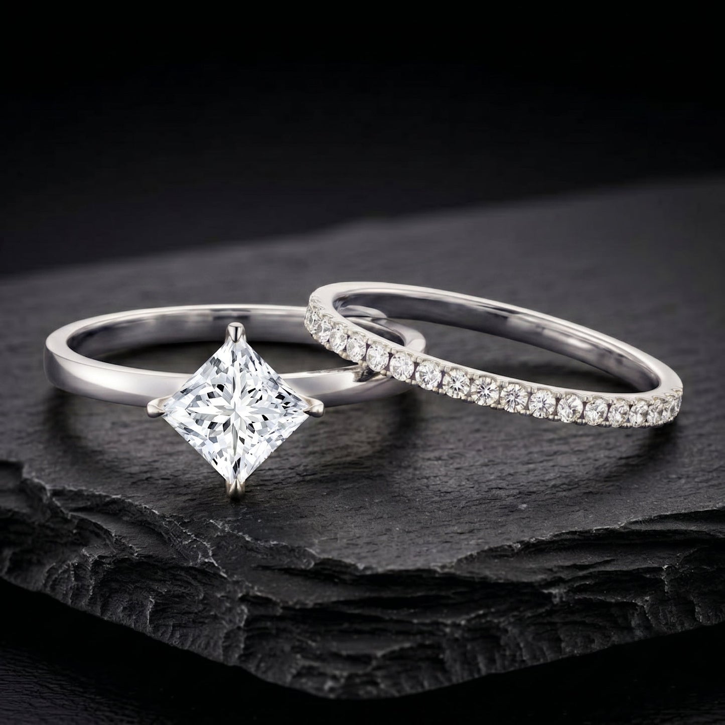 IGI Certified 2 Carat Lab Grown Diamond Princess Cut Bridal Ring Set for Her