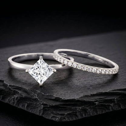 IGI Certified 2 Carat Lab Grown Diamond Princess Cut Bridal Ring Set for Her