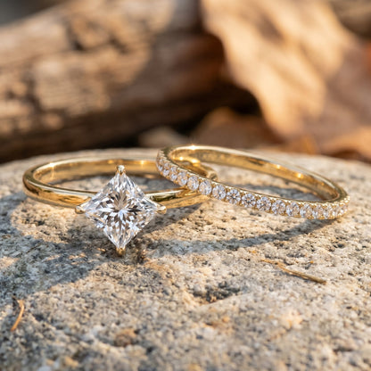 IGI Certified 2 Carat Lab Grown Diamond Princess Cut Bridal Ring Set for Her