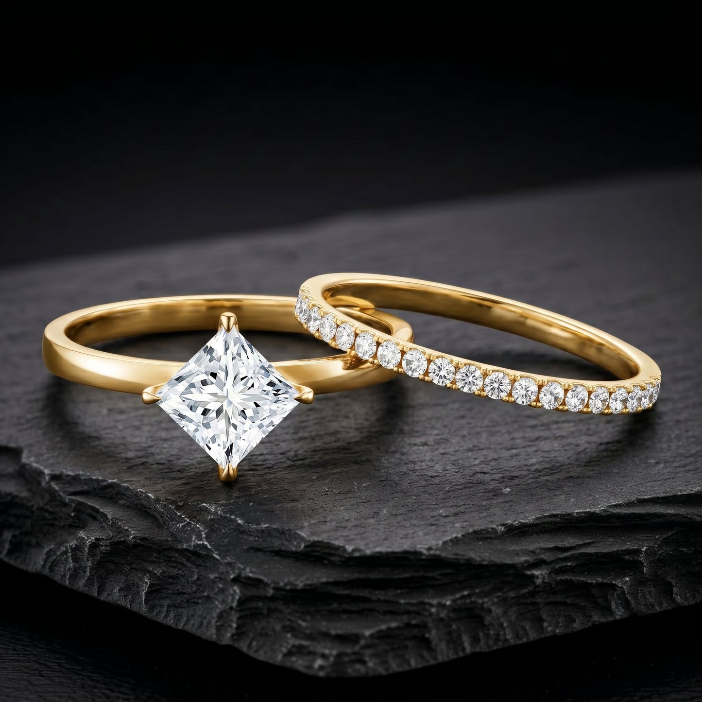 IGI Certified 2 Carat Lab Grown Diamond Princess Cut Bridal Ring Set for Her
