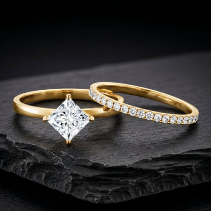 IGI Certified 2 Carat Lab Grown Diamond Princess Cut Bridal Ring Set for Her