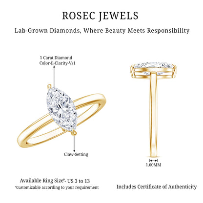 IGI Certified Lab Grown 1 Carat Diamond Marquise Engagement Ring Solitaire