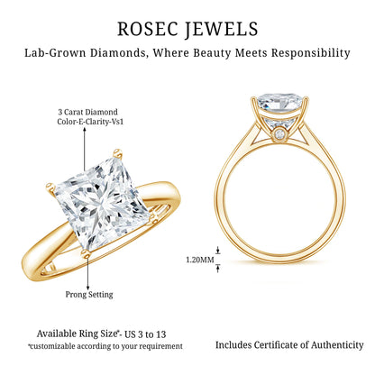IGI Certified Lab Grown 3 Carat Diamond Princess Cut Engagement Ring Solitaire