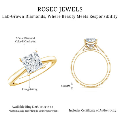 Solitaire 1 Carat Princess Cut Lab Grown Diamond Engagement Ring with IGI Certificate