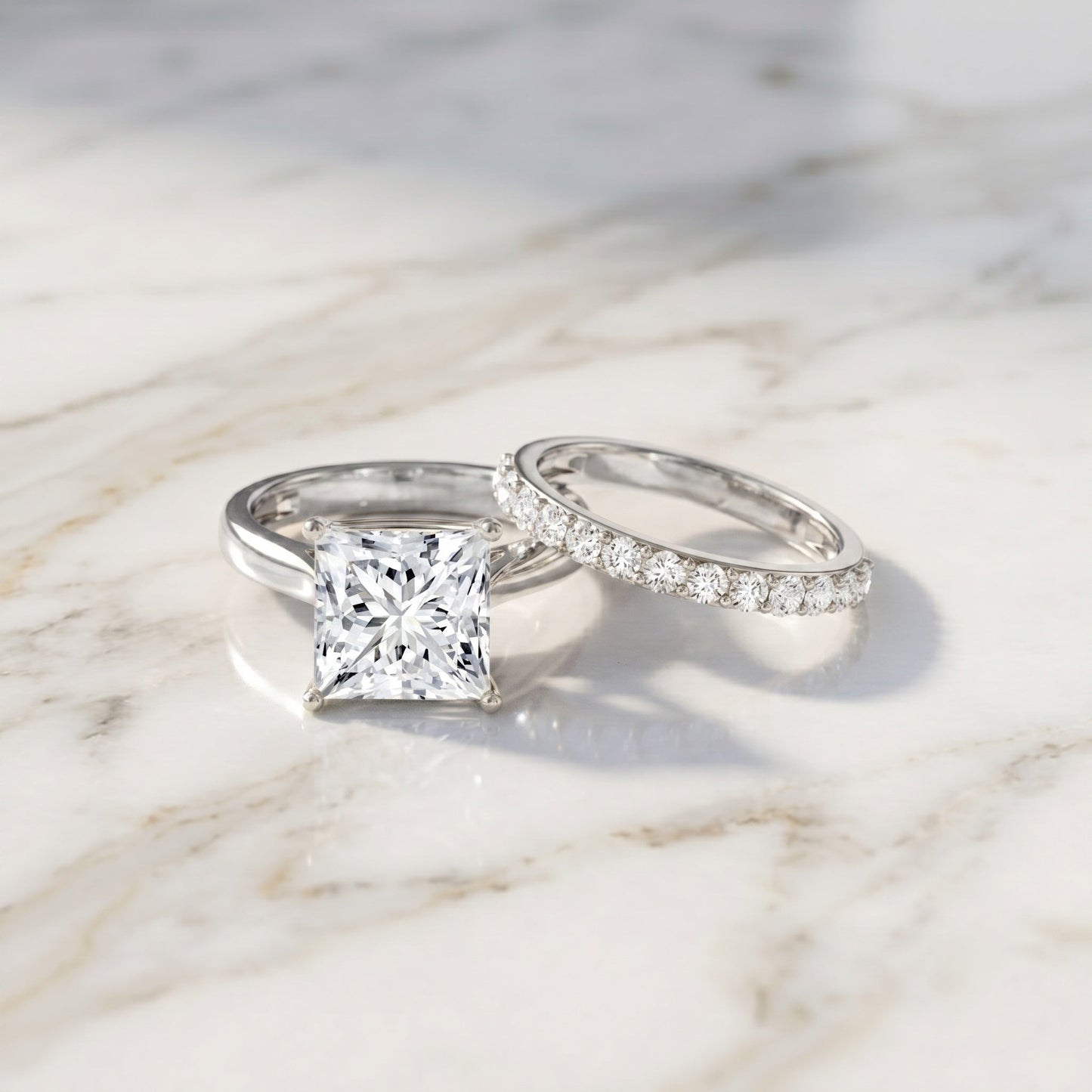 IGI Certified 4 Carat Princess Cut Lab Grown Diamond Solitaire Wedding Ring Set