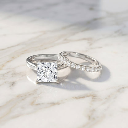 IGI Certified 4 Carat Princess Cut Lab Grown Diamond Solitaire Wedding Ring Set