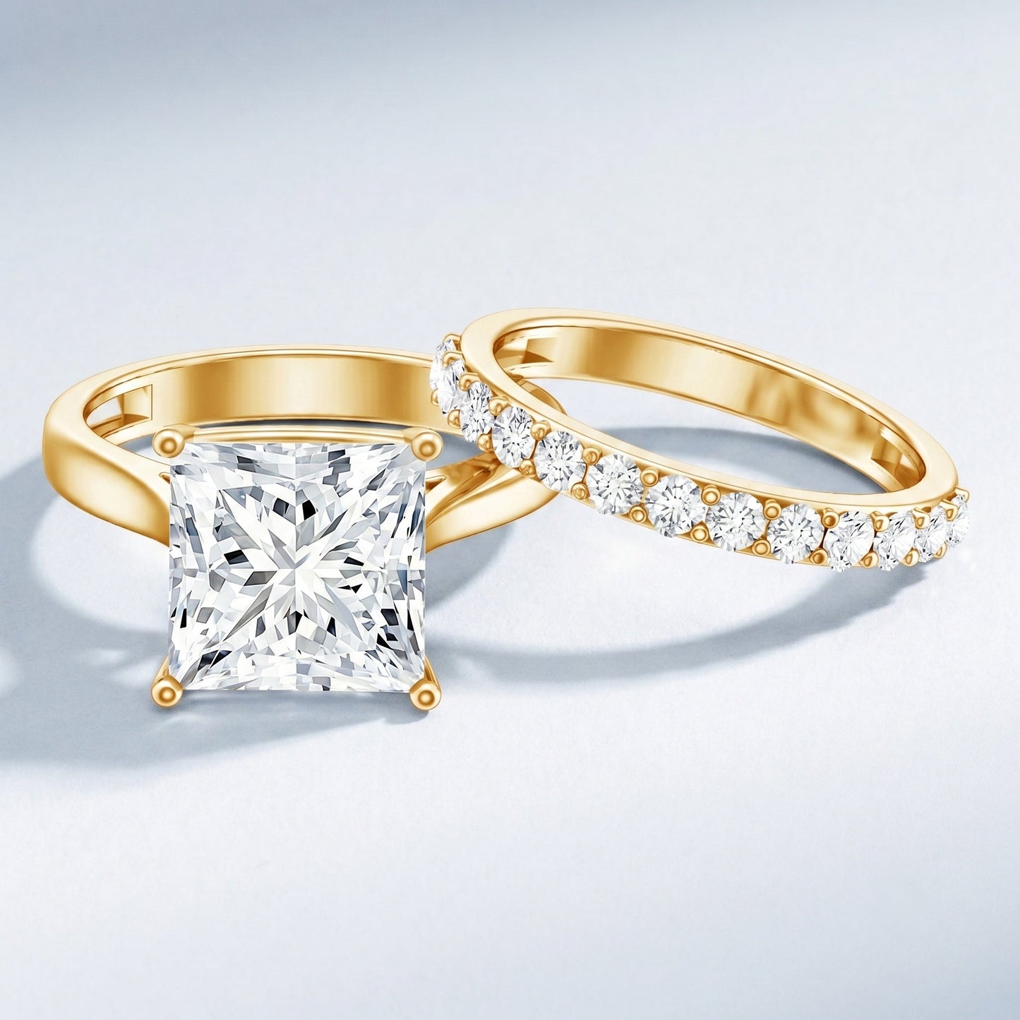 IGI Certified 4 Carat Princess Cut Lab Grown Diamond Solitaire Wedding Ring Set
