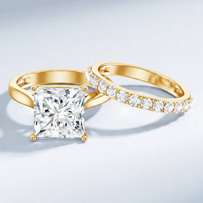 IGI Certified 4 Carat Princess Cut Lab Grown Diamond Solitaire Wedding Ring Set