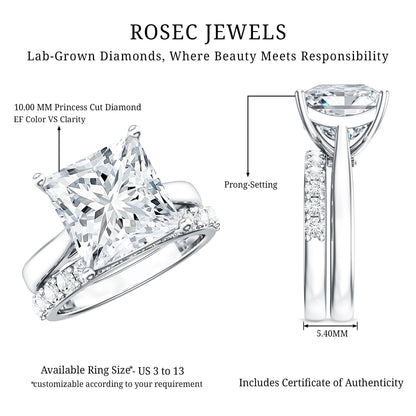 5 Carat Huge Lab Grown Diamond Princess Cut Engagement Ring Set with IGI Certificate
