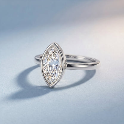 IGI Certified 1 Carat Marquise Lab Grown Diamond Engagement Ring in Bezel Setting