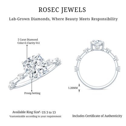 Cushion Cut 2 Carat Lab Grown Diamond Solitaire Engagement Ring with IGI Certificate