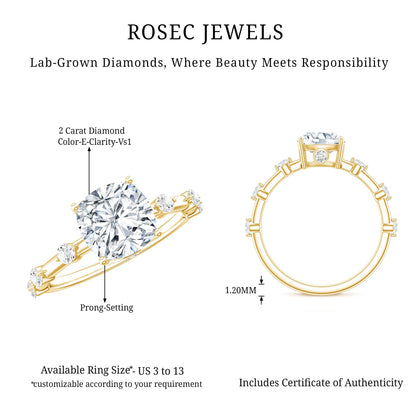 Cushion Cut 2 Carat Lab Grown Diamond Solitaire Engagement Ring with IGI Certificate