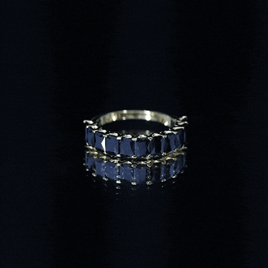 Emerald Cut Lab Created Black Diamond Half Eternity Band in Silver