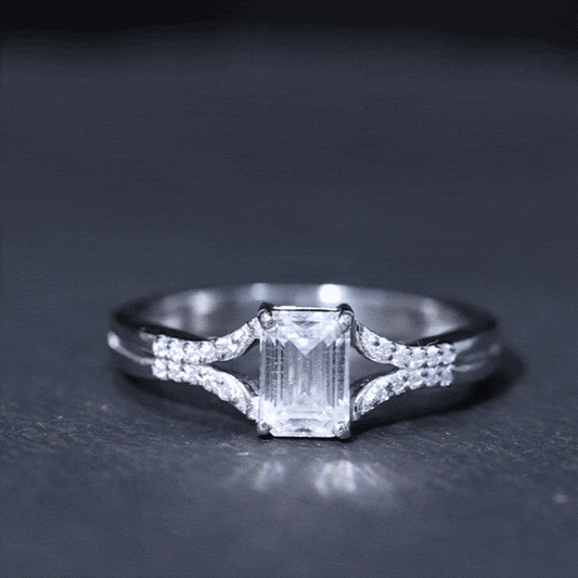 Emerald Cut Lab Diamond Engagement Ring With Split Shank Ring